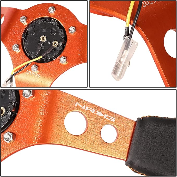 NRG Innovations NRG-RST-006OR Reinforced Steering Wheel 350MM Sport Steering Wheel, Black Leather Orange Center Mark with Orange Stitching and Orange Center Spoke