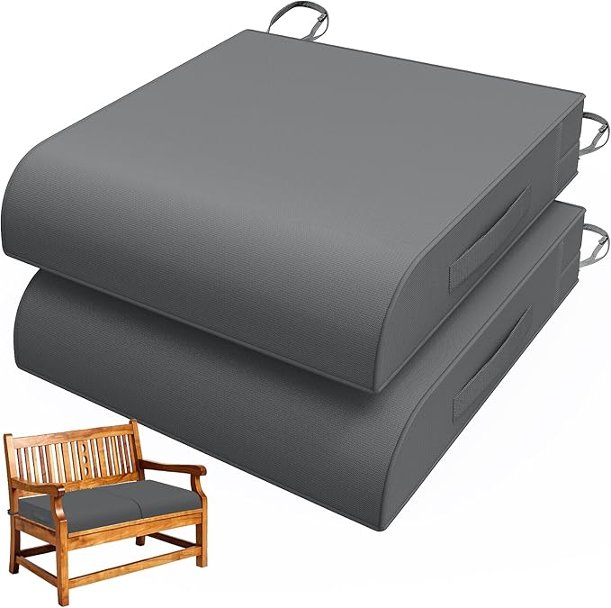 TasticTotes Patio Chair Cushions - Set of 2, Waterproof Outdoor Seat Cushions with Adjustable Straps and Handles, Fade-Resistant Chair Pads for Outdoor Furniture, Garden, Beach (24" x 24" x 4", Grey)