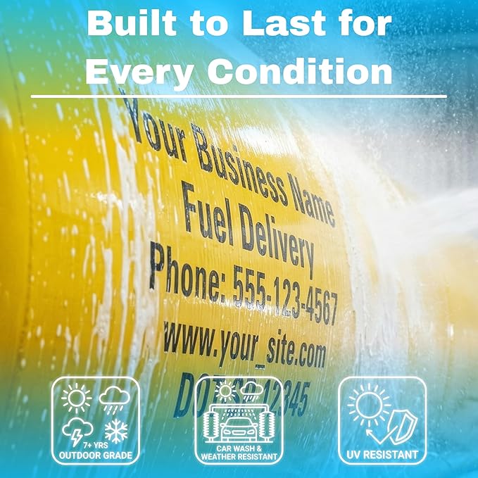 Custom Vinyl Lettering for Trucks – Personalized Decal for Fuel Trucks, Tankers & Commercial Vehicles, Up to 5 Lines Text, Weatherproof Sticker for Fleet, Business, Windows & Signs