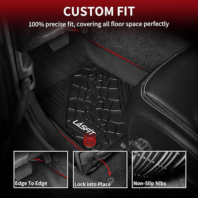 LASFIT Floor Mats & Trunk Mat for Jeep Wrangler JL 2018-2025 2026 4 Door Cargo Without SUBWOOFER (Not for JK/Not PHEV/Not 2-Door), All Weather TPE Custom Cargo Mat Fit for Flat Load Floor Gas Type