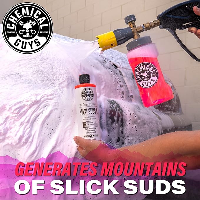 Chemical Guys CWS_101_16A Car Wash, Dry & Shine Bundle - Maxi-Suds II Foaming Car Wash Soap, 16 oz, Cherry Scent + After Wash Gloss Boosting Drying Aid (16 oz) (2 Items)