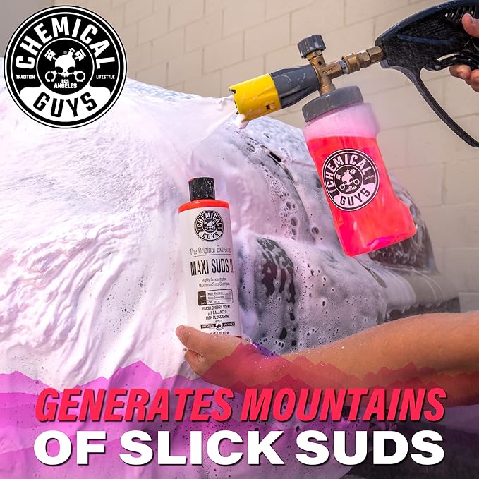 Chemical Guys CWS_101_64BK Car Wash Detailing Bucket, Mitt & Accessories Bundle (6 Items) Featuring Maxi-Suds II Foaming Car Wash Soap 64 oz (.5 Gal) Cherry Scent - Works on Cars, Trucks, SUVs, & More