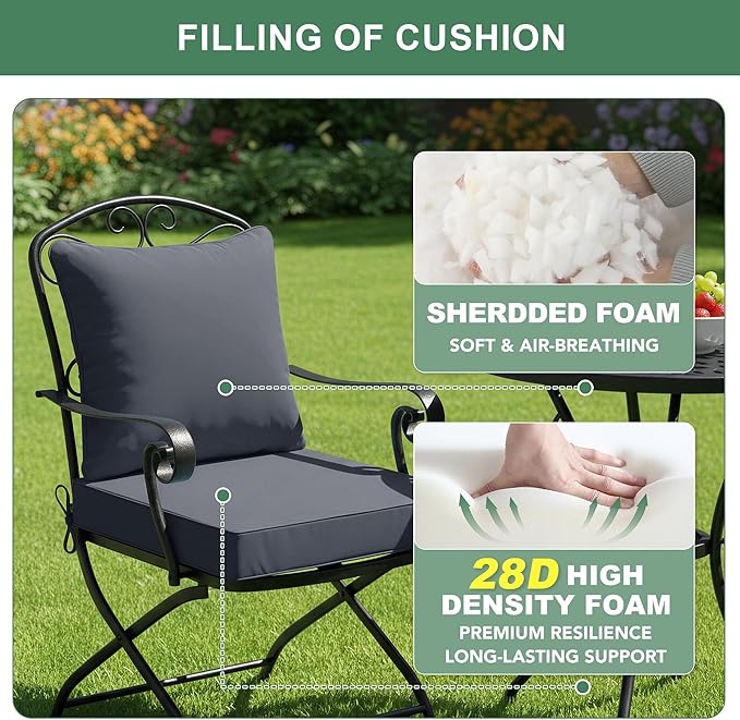 Summsun Waterproof Outdoor Cushions for Patio Furniture, Fade Resistant Backrest and Deep Seat Cushion Set with Removable Cover, 22 x 22 Inch, Dark Grey, Set of 4