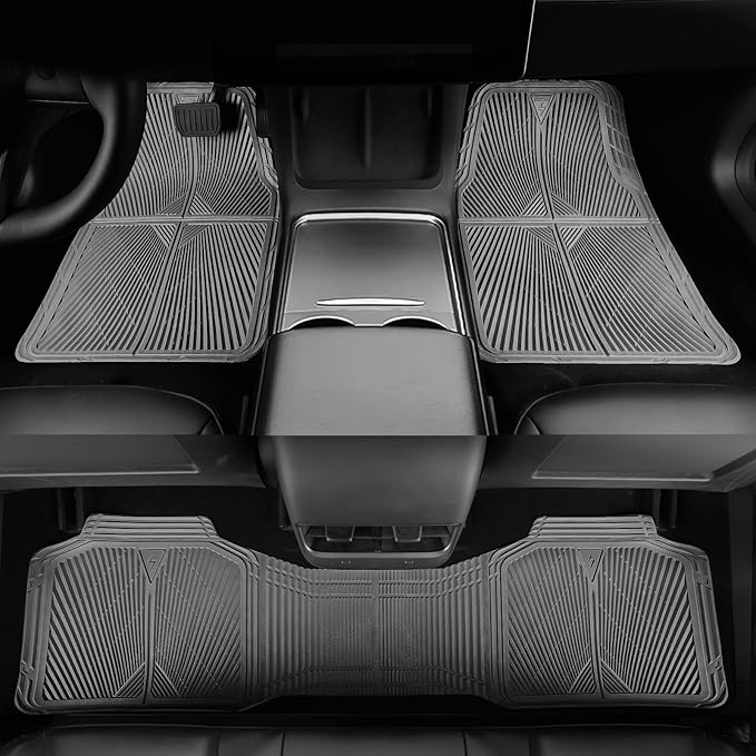 CAR PASS Gray Rubber Floor Mats&Cargo Liner,Waterproof Truck Mats Heavy Duty,All Weather Trim-to-Fit Automotive Mat for Car Truck SUV,Anti-Slip Easy Clean Durable,Full Set 5-Piece,3D Emboss All Grey