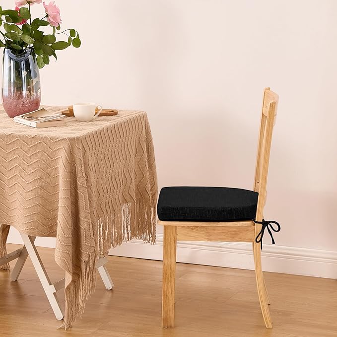IPYNBAP Chair Cushions for Dining Chairs, Kitchen Chair Cushions, 16'' x 16'' x 2'', Non Slip Indoor Seat Cushions, Chair Pads for Dining Chairs with Ties & Removable Cover, Set of 4, Black