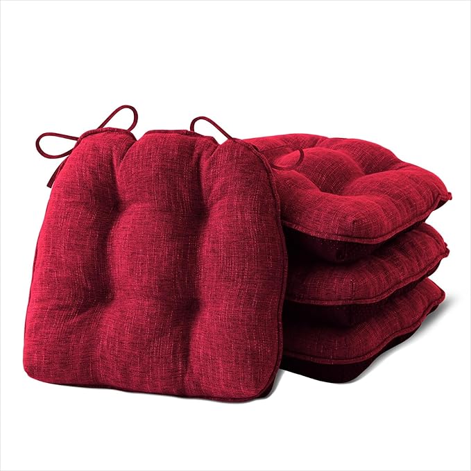 IPYNBAP Chair Cushions for Dining Chairs Set of 4, Red Kitchen Chair Cushions, Chair Pads with Ties and Non Slip Backing, Christmas Room Decor, Tufted Memory Foam Seat Cushion 4 Pack, 15.5"x15.5"x4"
