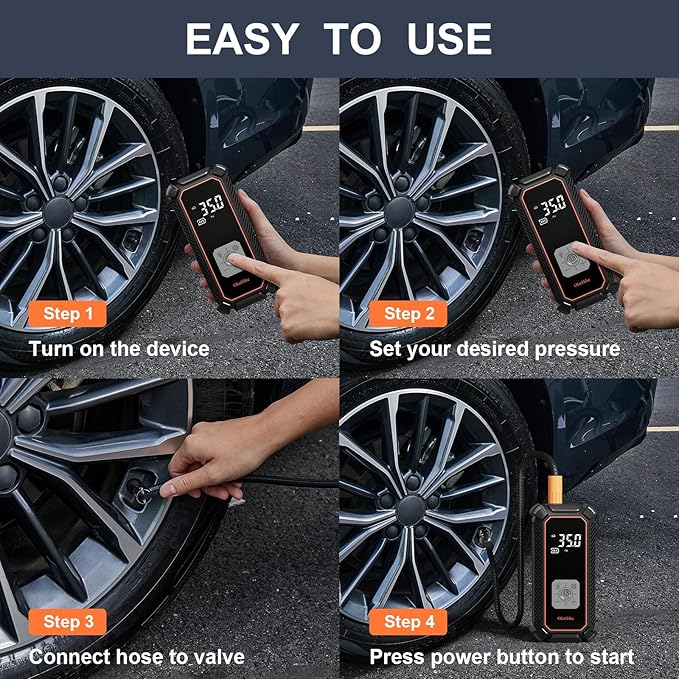 OlarHike Tire Inflator Portable Air Compressor, 9000mAh Battery Powered, 150PSI Dual Mode, Auto Air Pump for Car Tires, Motorcycle, Bicycle, Electric Pump with LED Light & Digital Pressure Gauge
