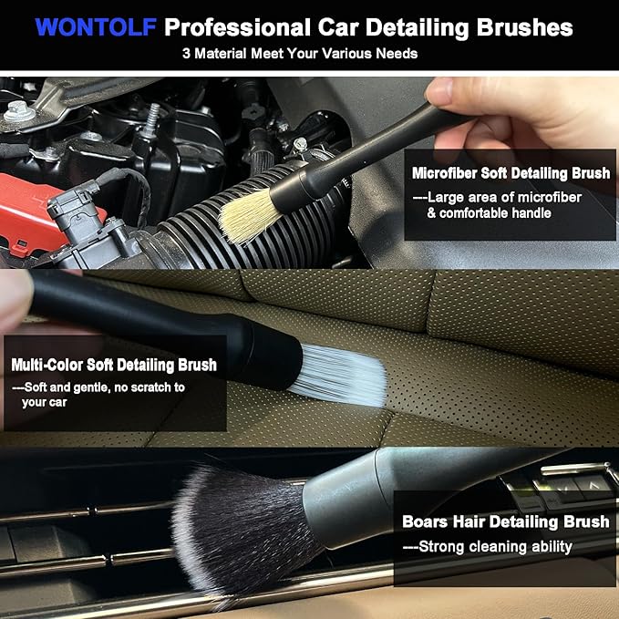 Wontolf Complete Car Wash Cleaning Kit with Car Wash Brush, Car Wash Soap, Interior Cleaner, Wheel Cleaner, Window Squeegee, Car Interior Detailing Kit for Cars Trucks RVs SUVs, 17pcs