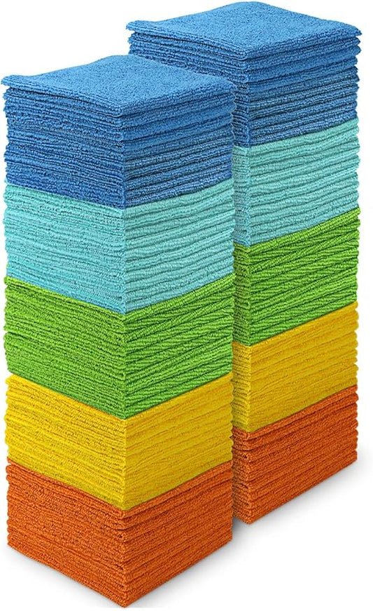 AIDEA Microfiber Cleaning Cloth 100PK, Soft Absorbent Rags, Microfiber Towels for Cars, Kitchen Towels, Dusting Cloth for Home, Window, Cleaning Supplies,12"×12"