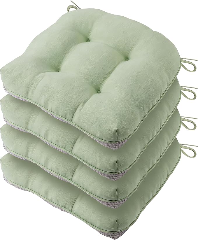 Battilo Chair Cushions Set of 4 for Dining Chairs, Seat Cushions for Kitchen Chairs with Non-Slip Backing, Indoor/Outdoor Waterproof Chair Seat Pads with Ties, 15.5"x15.5"x4", Sage Green