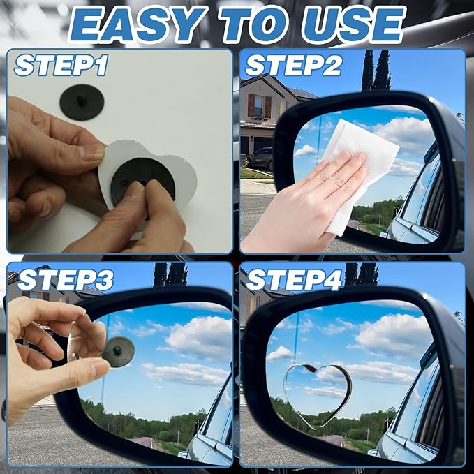 4Pcs Cars blind spot mirror Heart Shaped Car Side Mirror Car Accessories Adjustabe Angle Removable Wide Angle Convex RearView Mirror Enhanced Safety Universal Stick-On for Suvs Trucks Autos