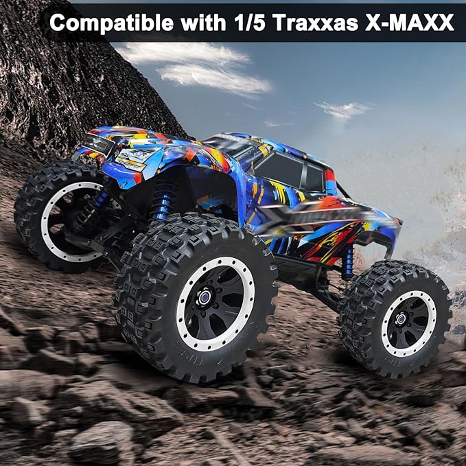 1/5 RC Tires and Wheels for Traxxas 1/5 X-MAXX 8S Arrma 1/5 Kraton 8S 1/5 Outcast 8S, RC Monster Truck Tires 24mm Hex Wheels (4PCS, White)