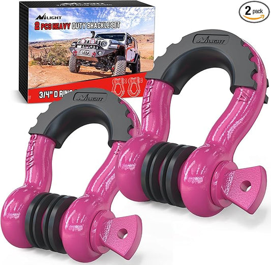 Nilight 2 Pack 3/4" D-Ring Shackle with 7/8" Screw Pin 41,887lbs Break Strength, Heavy Duty Off Road Recovery Shackle with Isolators Washers for Use with Tow Strap, Winch, Off-Road Truck Vehicle