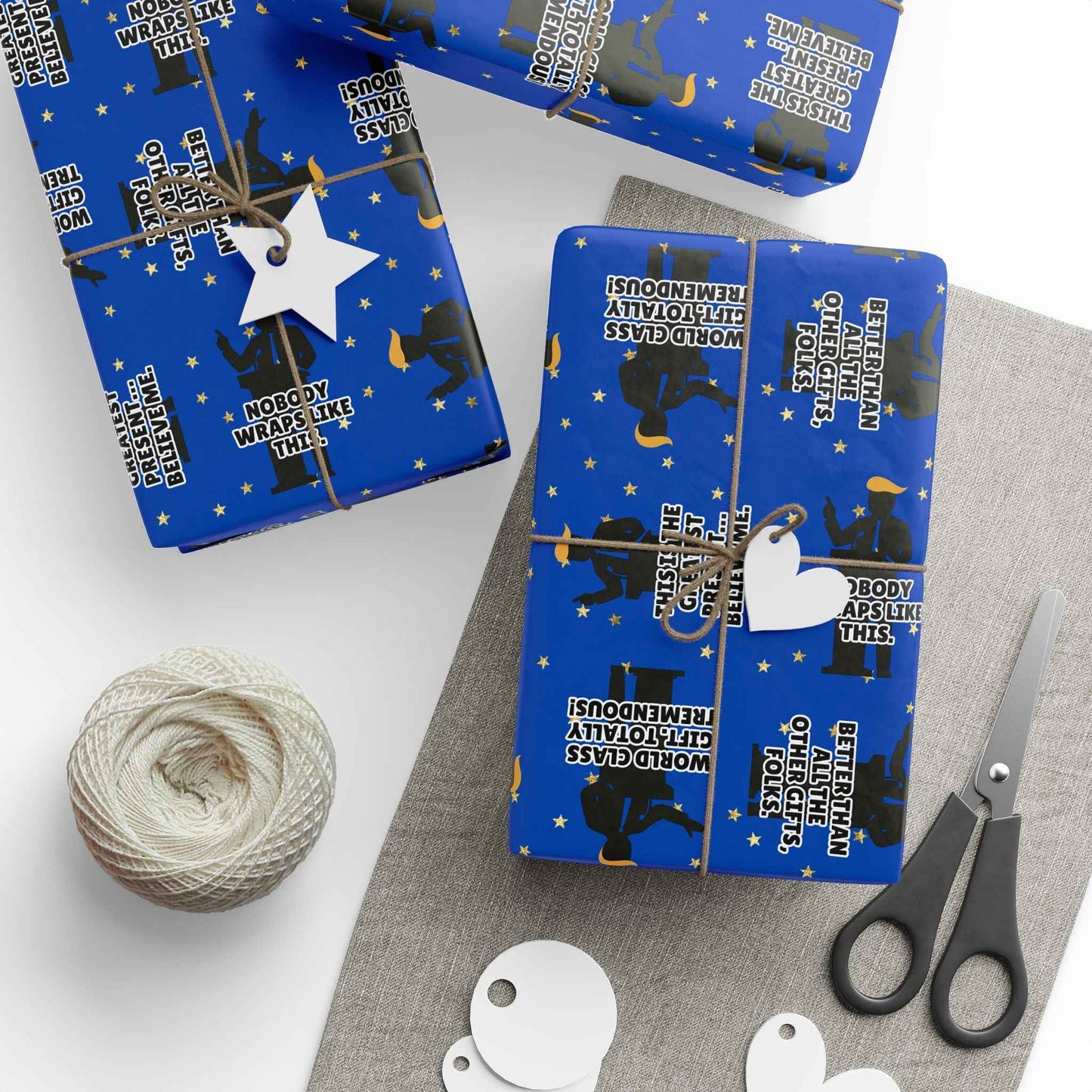 “Greatest Present, Believe Me” Political Parody Wrapping Paper