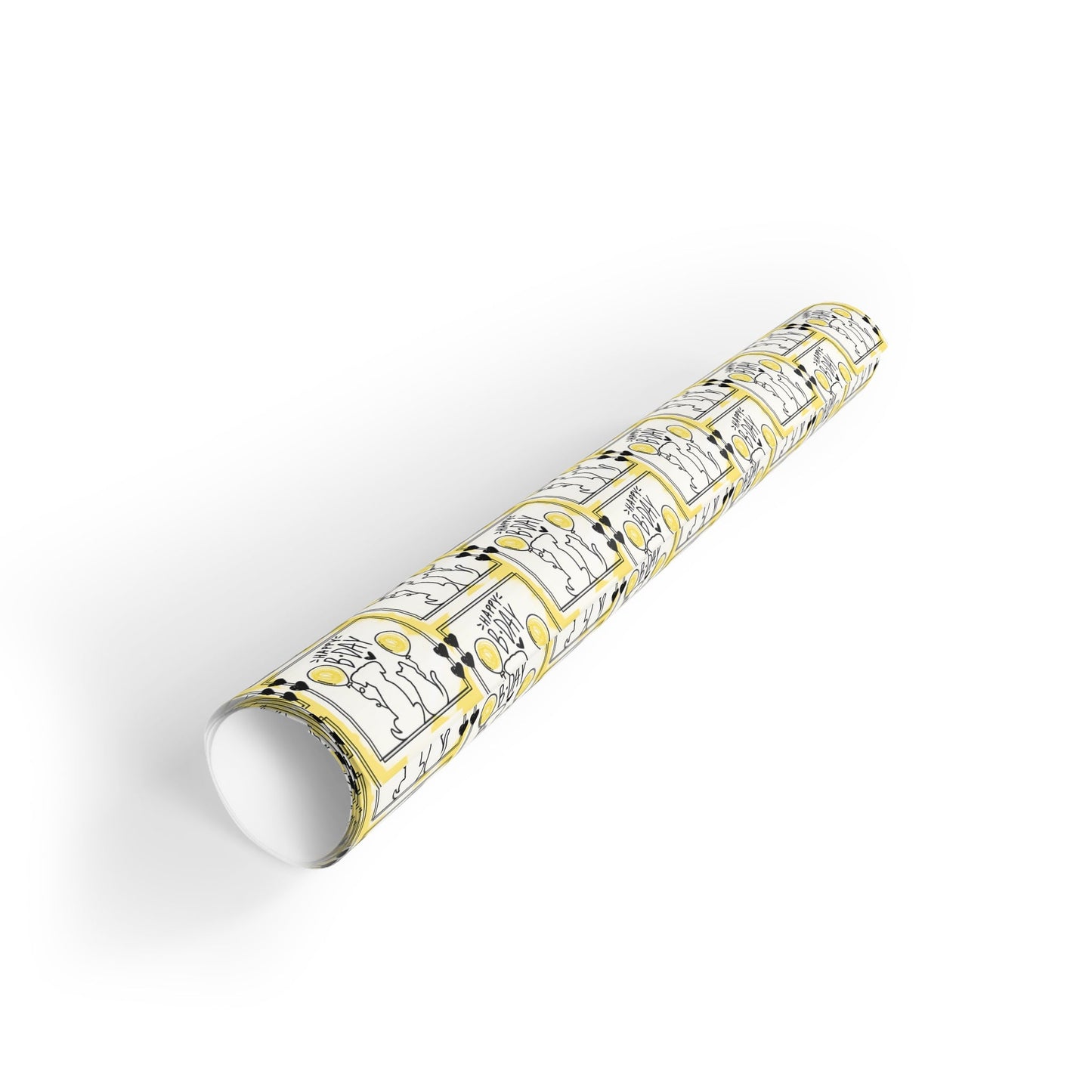 Dog Cat Birthday Wrapping Paper Rolls in Black & Yellow, 1pc