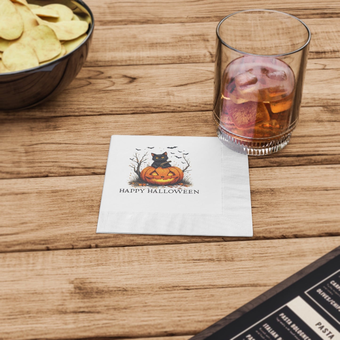 Halloween Napkins with Cats & Pumpkins Design for Spooky Celebrations