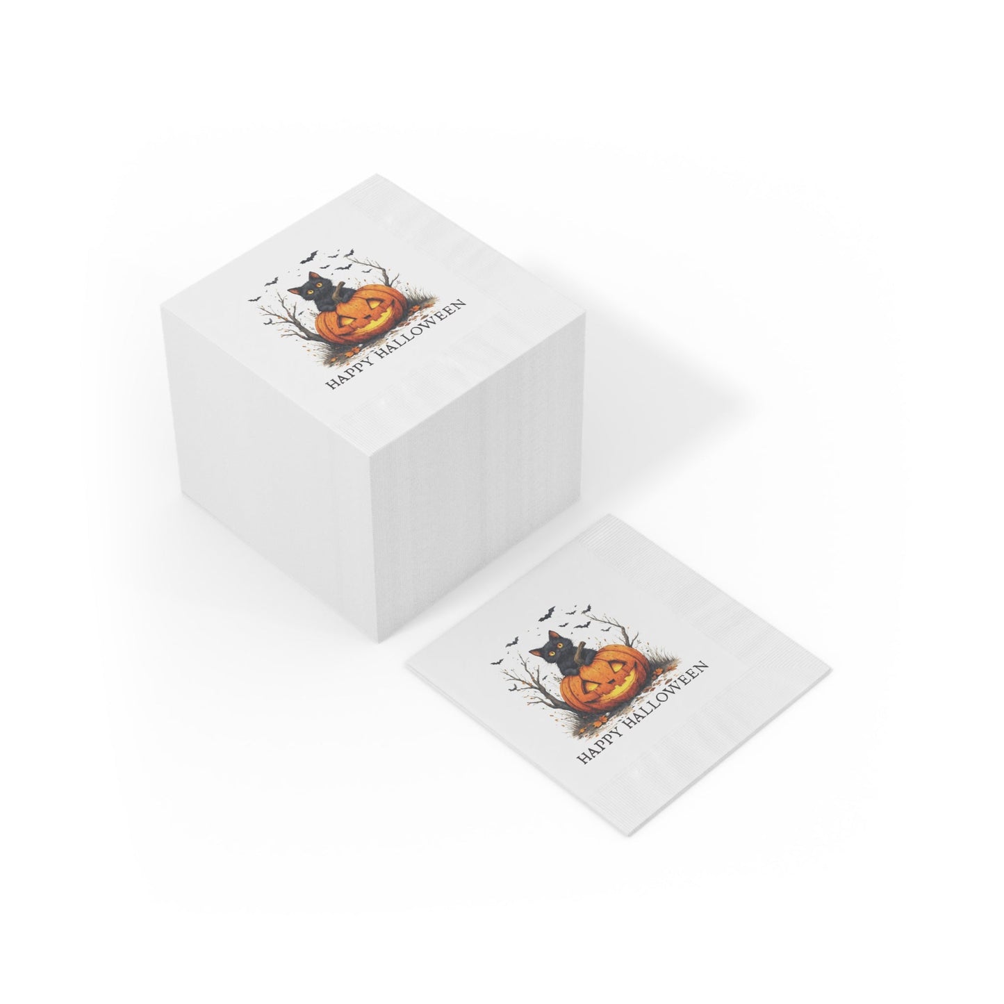 Halloween Napkins with Cats & Pumpkins Design for Spooky Celebrations