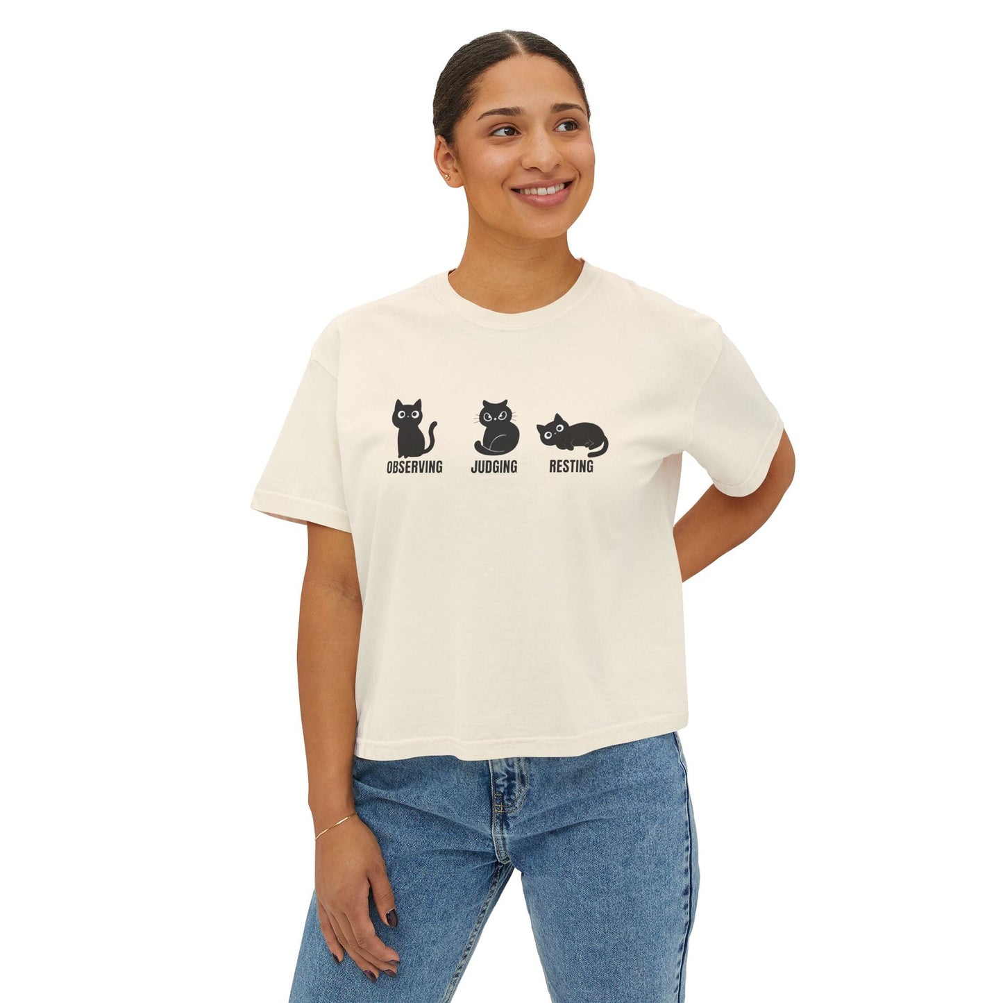 Observing Judging Resting Cat Tee | Boxy Cropped Cat Shirt