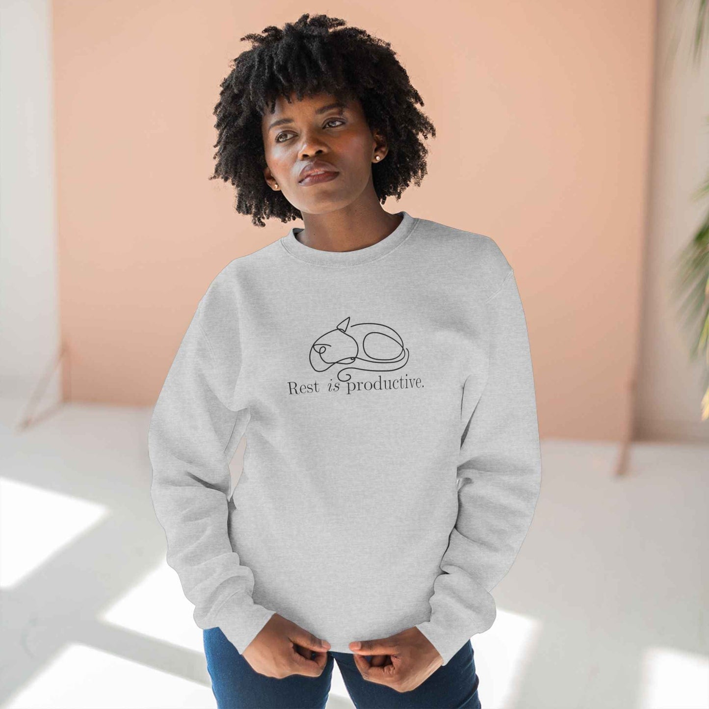 “Rest Is Productive” Minimalist Cat Sweatshirt – Comfort Fleece Pullover