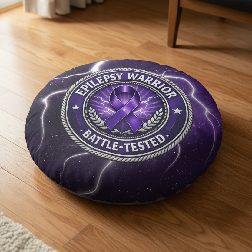Epilepsy Warrior – Battle-Tested Round Floor Pillow
