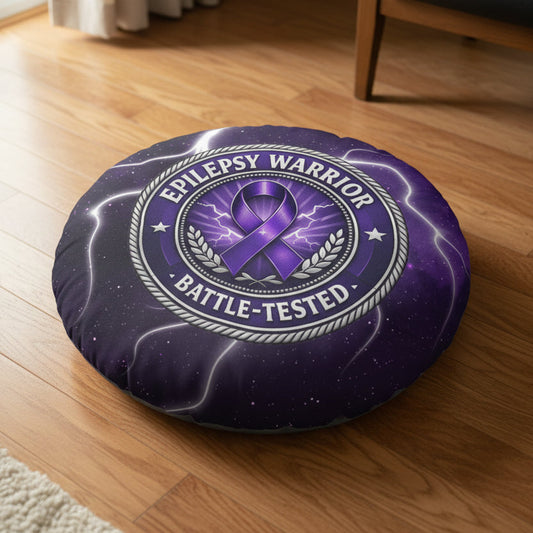 Epilepsy Warrior – Battle-Tested Round Floor Pillow