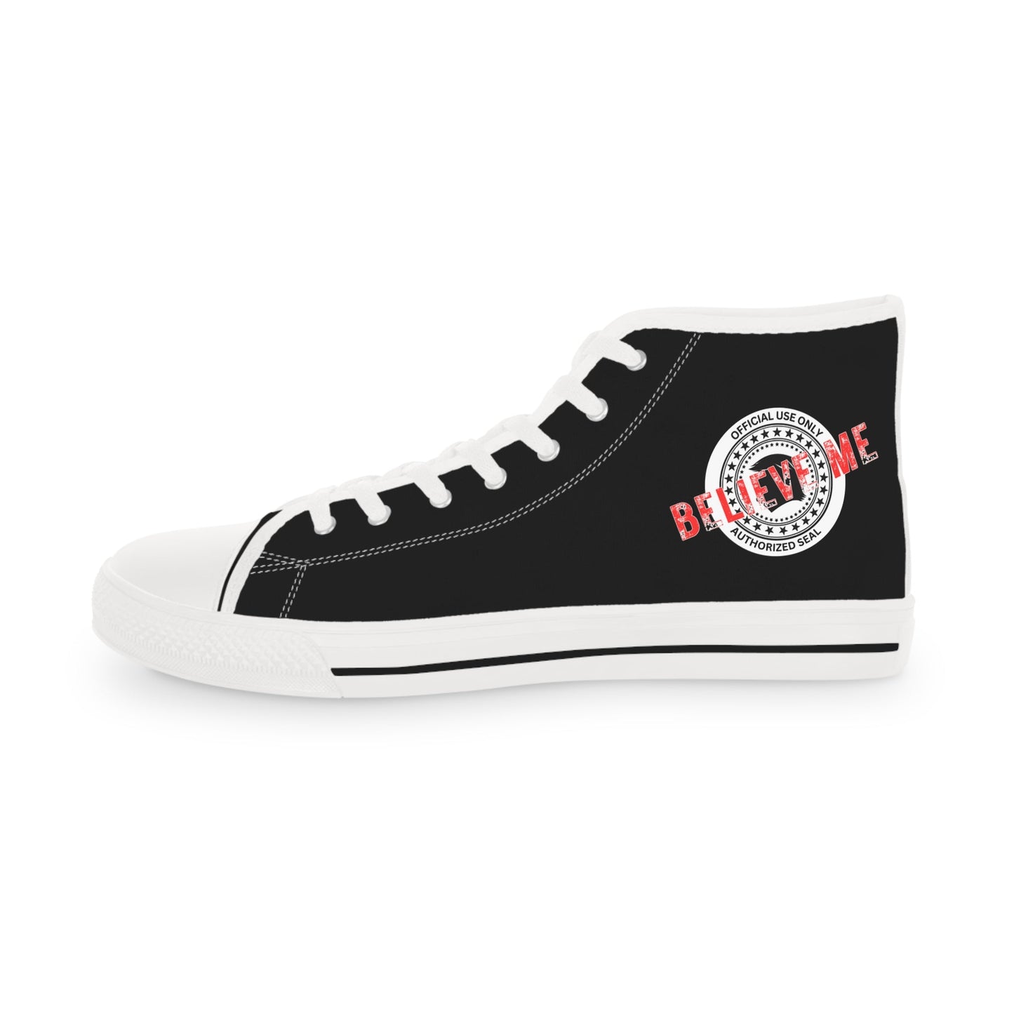 Believe Me Men’s High-Top Sneakers – Political Parody Statement Shoes