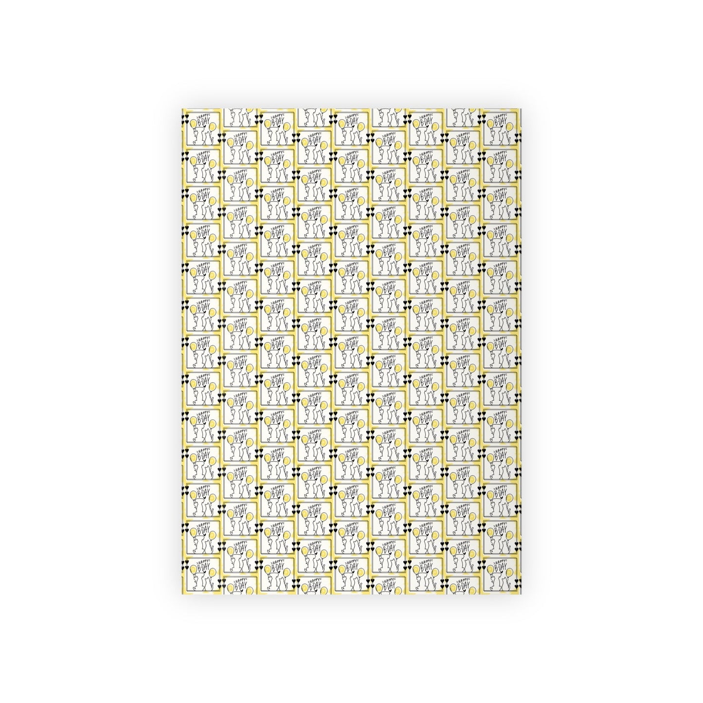 Dog Cat Birthday Wrapping Paper Rolls in Black & Yellow, 1pc