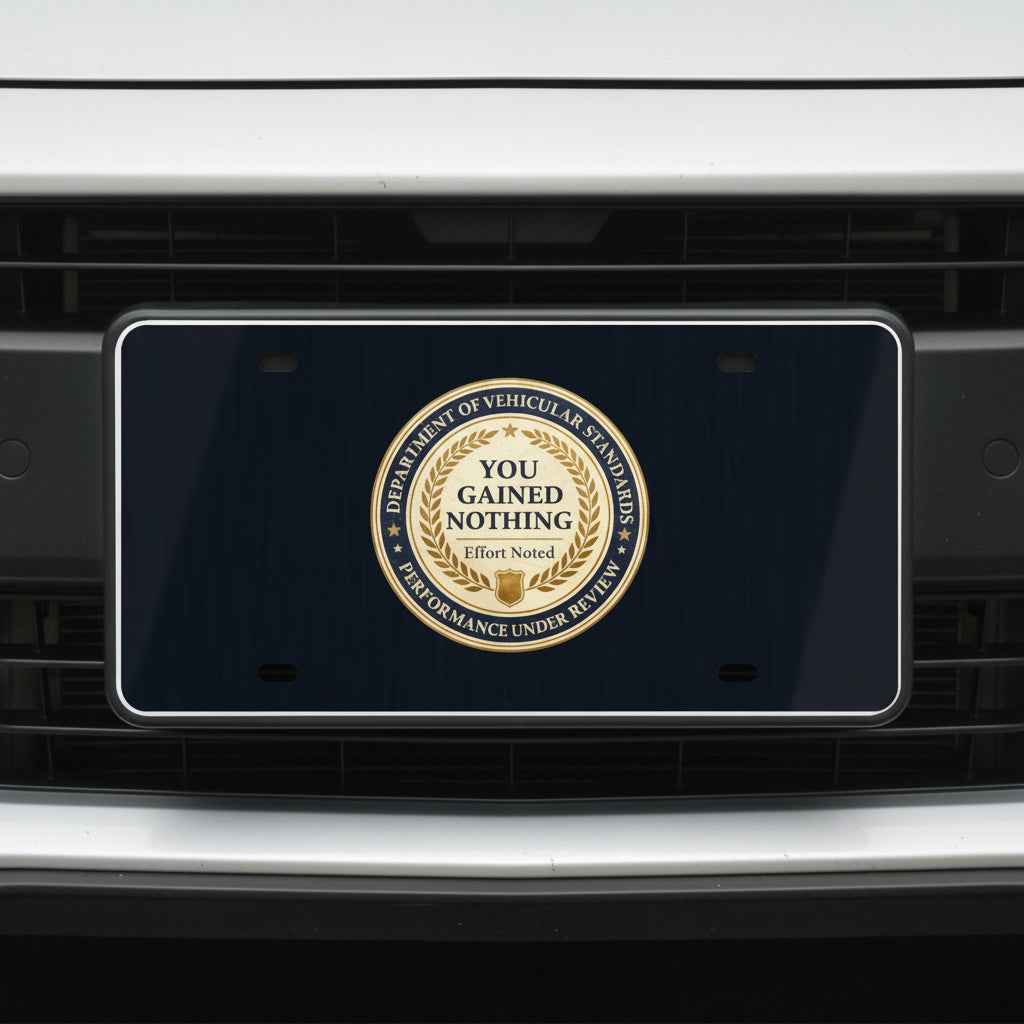 Department of Vehicular Standards License Plate – “You Gained Nothing” Faux Seal Plate