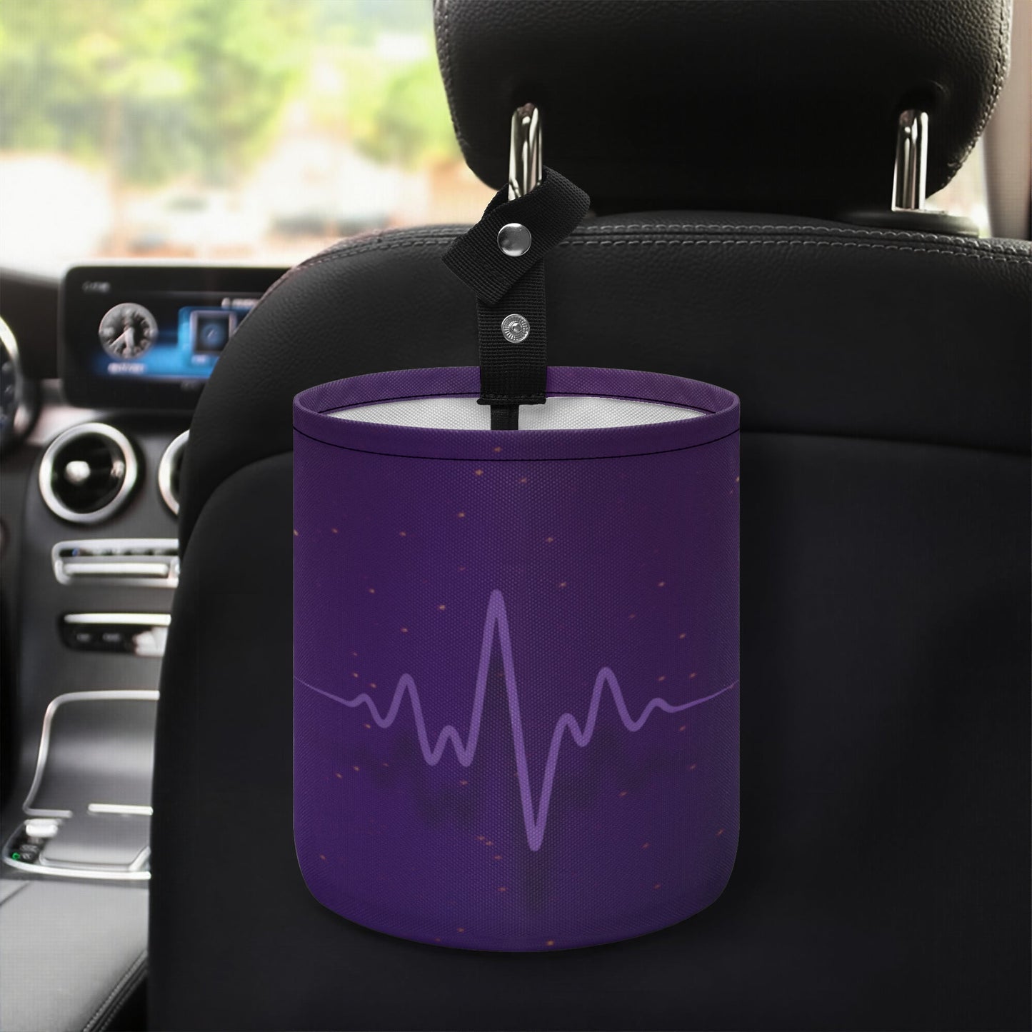 Neurostrong Car Trash Can – Purple EEG Wave Hanging Organizer