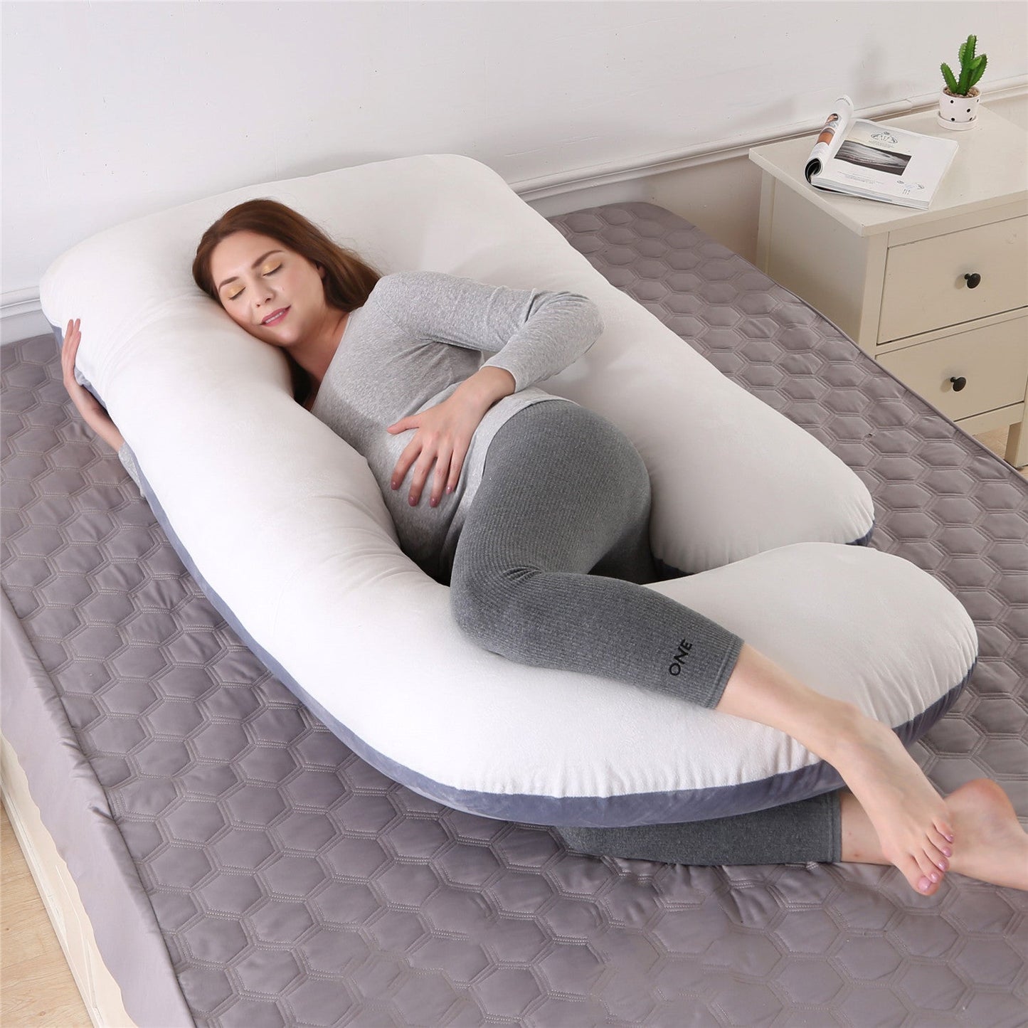Pillow Lying On The Side With Detachable Crystal Velvet G-shaped Waist Pillow