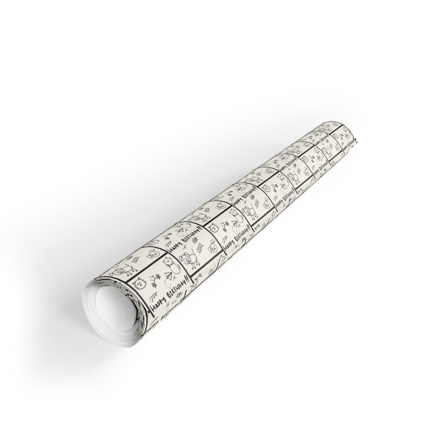 Sketched Puppies & Kitties Birthday Gift Wrap Roll for Adorable Presents