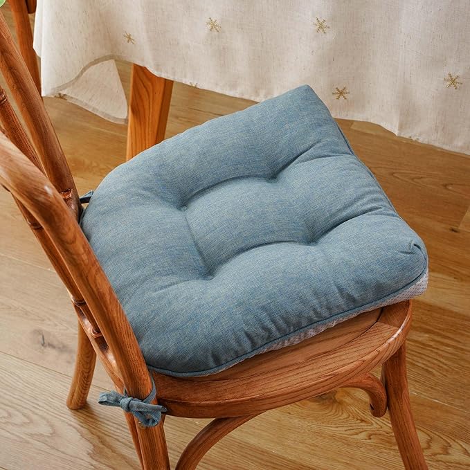 Battilo Chair Cushions Set of 4 for Dining Chairs, Seat Cushions for Kitchen Chairs with Non-Slip Backing, Indoor/Outdoor Waterproof Chair Seat Pads with Ties, 15.5"x15.5"x4", Grayish Blue