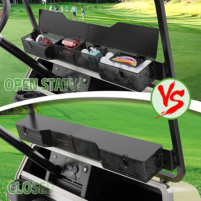 10L0L Golf Cart Front Inner Storage Utility Basket – Dash Storage Tray for Club Car DS & Precedent (2000-Up), Durable Steel with Anti-Rust Coating, Easy Installation