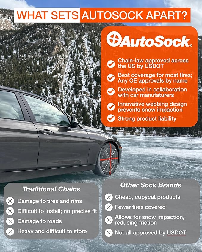 AutoSock for Passenger Vehicles HP698, Snow Socks for Tires, Pack of 2