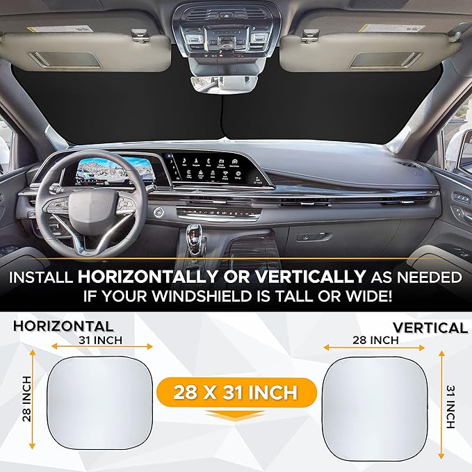 EcoNour Windshield Sun Shade Cartoon Funny Medium Size (31" L x 28" W), Printed Car Sunshade Foldable, 240T Polyester Blocks Heat and UV Rays for Front Window Protection