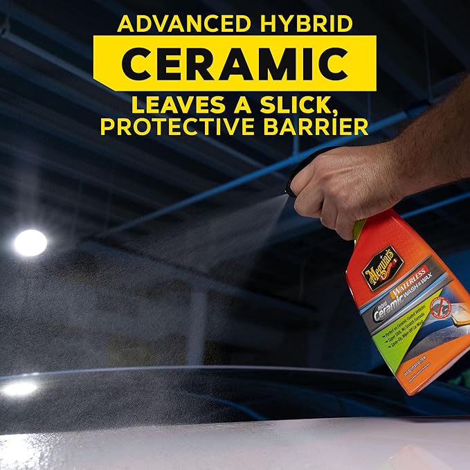 Meguiar's Hybrid Ceramic Waterless Wash & Wax - Waterless Car Wash Spray with Ceramic Chemistry for a Slick, Protective Barrier - No-Scratch Formula for Glossy Paint and Ceramic Coatings, 24 Oz