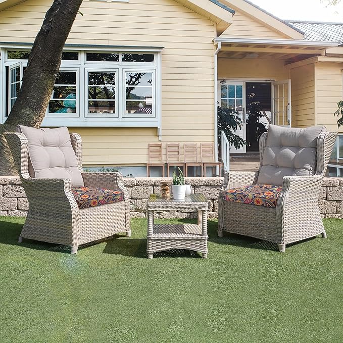 UNIKOME Outdoor Chair Cushions Pack of 4, Water Resistant Patio Cushions with Ties, High Density Sponge Filling Square Corner Seat Cushions for Outdoor Furniture, 24"*24"*4", Palmira Paisley