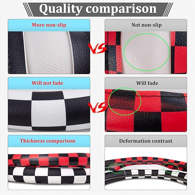 Evankin Lattice Leather Steering Wheel Cover, Black and White Checker Car Accessories, Non-Slip and Comfortable Unisex Universal Steering Wheel Cover 15 inch for Women Men (Black and White Checker)