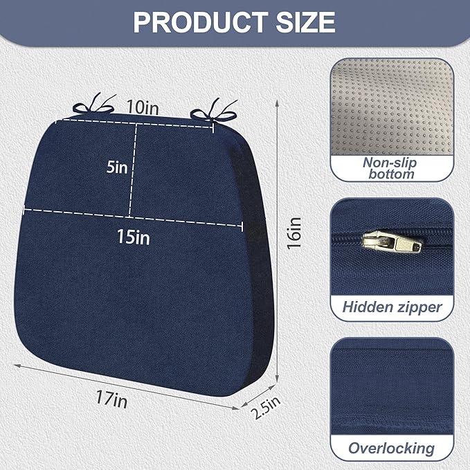 17'' x 16'' x 2.5"Thick Chair Cushions for Dining Chairs, 8 Pack WaterProof Easy Clean Kitchen Chair Pads with Ties and Non-Slip Backing - 30D High Elastic Foam Soft Kitchen Chair Cushions
