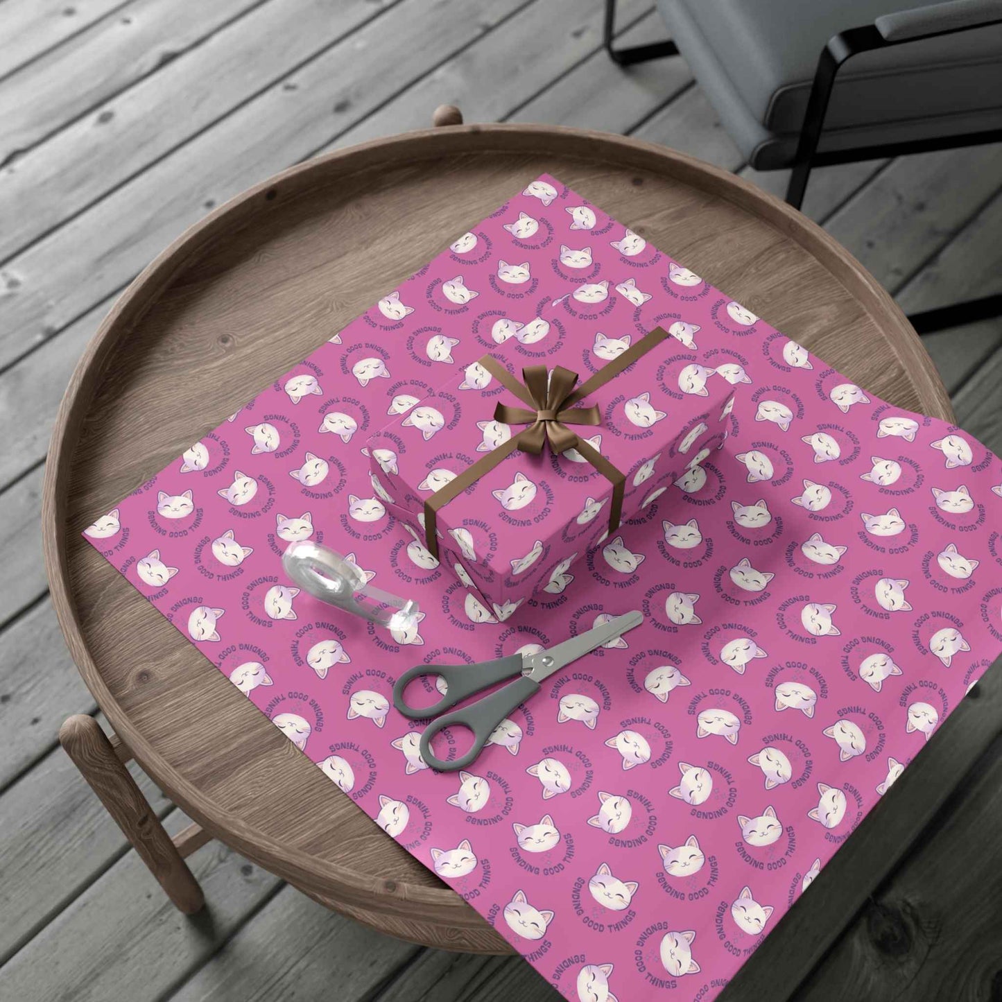 Sending Good Things Cat Gift Wrap – Pink All-Occasion Wrapping Paper
