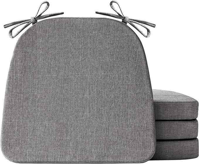 IASEAHK Chair Cushions for Dining Chairs Set of 4, Non Slip Kitchen Chair Pads, 17" x 16" x 2", Indoor Dining Chair Cushions with Ties, D-Shaped Seat Cushions for Kitchen Chairs, Dark Grey