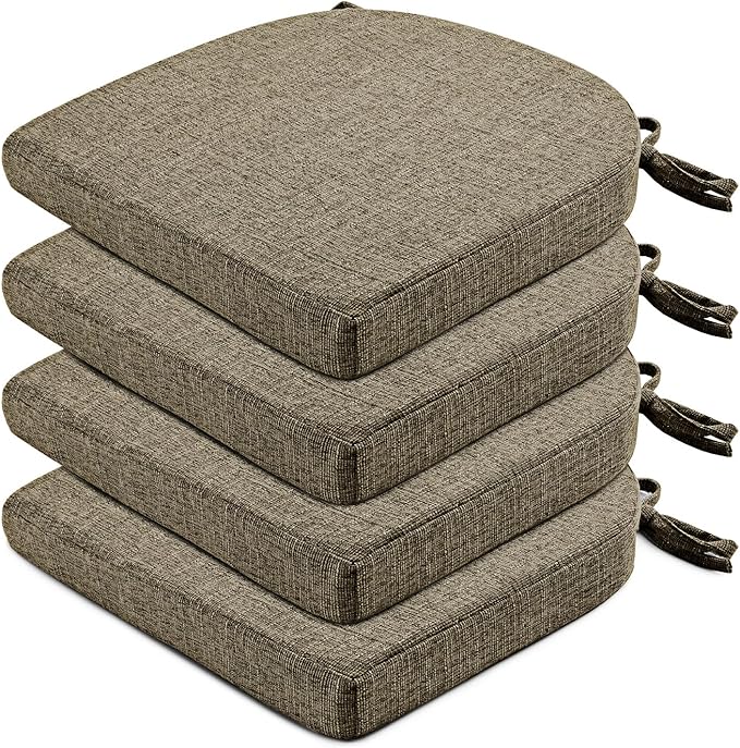 Wellsin Chair Cushions for Dining Chairs 4 Pack - Kitchen Chair Cushions with Ties and Non-Slip Backing - Dining Chair Pads 16"X16"X2", Khaki