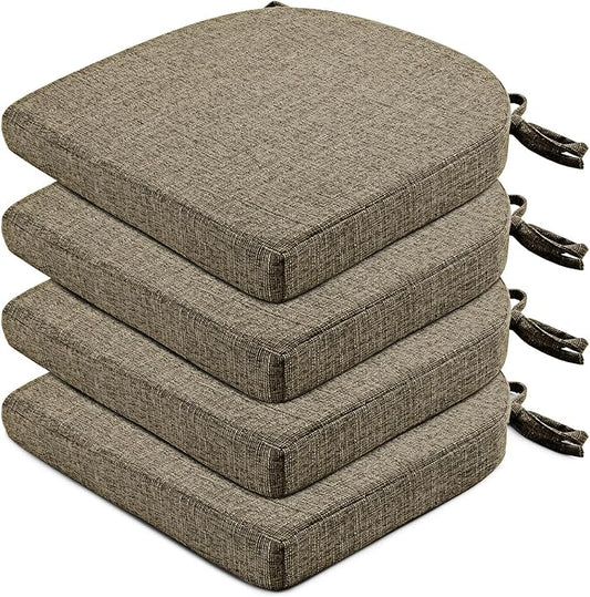 Wellsin Chair Cushions for Dining Chairs 4 Pack - Kitchen Chair Cushions with Ties and Non-Slip Backing - Dining Chair Pads 16"X16"X2", Khaki