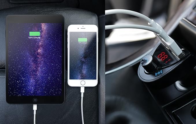 ALURATEK Bluetooth Car Audio Receiver and FM Transmitter with Mic for Hands-Free Calls (ABF01F), Blue