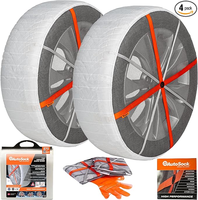 AutoSock Passenger Vehicle Snow Socks for Tires, HP870 - Car Sock Tire Traction Device for Snow, Ultimate Chain Alternative for Cars, SUVs & Pickup Trucks, Pack of 2