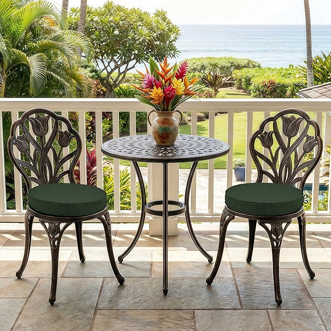 Outdoor Round Chair Cushions 18 Inch, Fade-Resistant & Water-Resistant, Bistro Chair Seat Pads for Porch Garden Balcony Patio Furniture Stools, Non-Slip Bottom, Set of 2, Olive Green