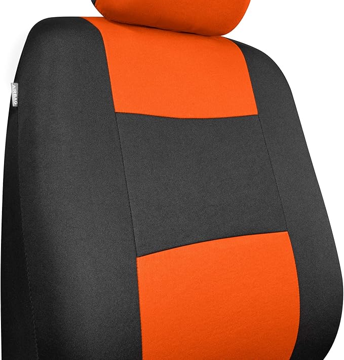 BDK PolyPro Car Seat Covers Full Set in Orange on Black, Front and Rear Split Bench Seat Covers for Cars, Easy to Install Car Seats Cover Set and Accessories for Auto Trucks Van SUV - Orange