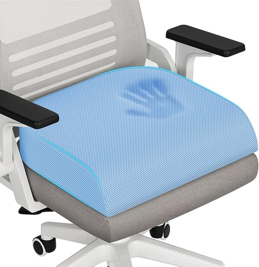 TranquilRelax XLarge Seat Cushion, Memory Foam Cushion for Long Sitting Hours on Office Chair, Home & Car, Non-Slip Chair Pad for Relieving Back & Sciatica & Hip & Coccyx Pain (Light Blue)