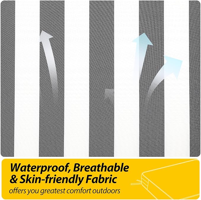 AAAAAcessories Outdoor Seat Cushions for Chairs, Waterproof, Fade-Resistant, 20" x 18" x 3", Patio Furniture Replacement Cushions, Set of 2, Gray Cabana Stripe