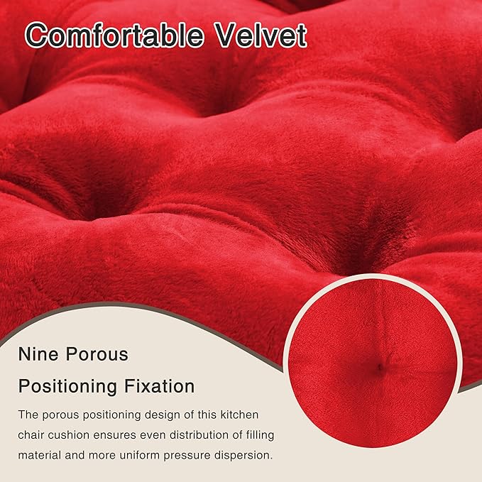 OVOV 6 Pack Chair Cushions for Dining Chairs Soft Seat Cushions for Kitchen Desk Chairs Square Chair Pads with Ties (15.5"x15.5" Red)